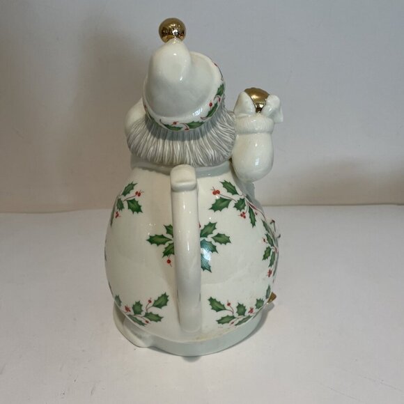 Lenox Holiday Santa Teapot Figural Porcelain Gold Accents Holly Berry Christmas - Picture 6 of 13